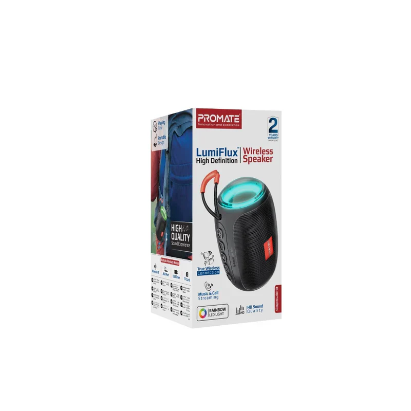 Promate Capsule 3 LumiFlux High-Definition Wireless Speaker - Black - Image 2