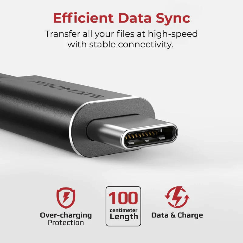 Promate CCORD-1 Fabric Braided USB-C Data Sync & Charge Cable - Image 3