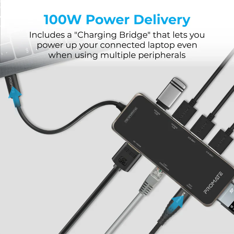Promate Compact Multiport USB-C Hub with 100W Power Delivery - Image 4