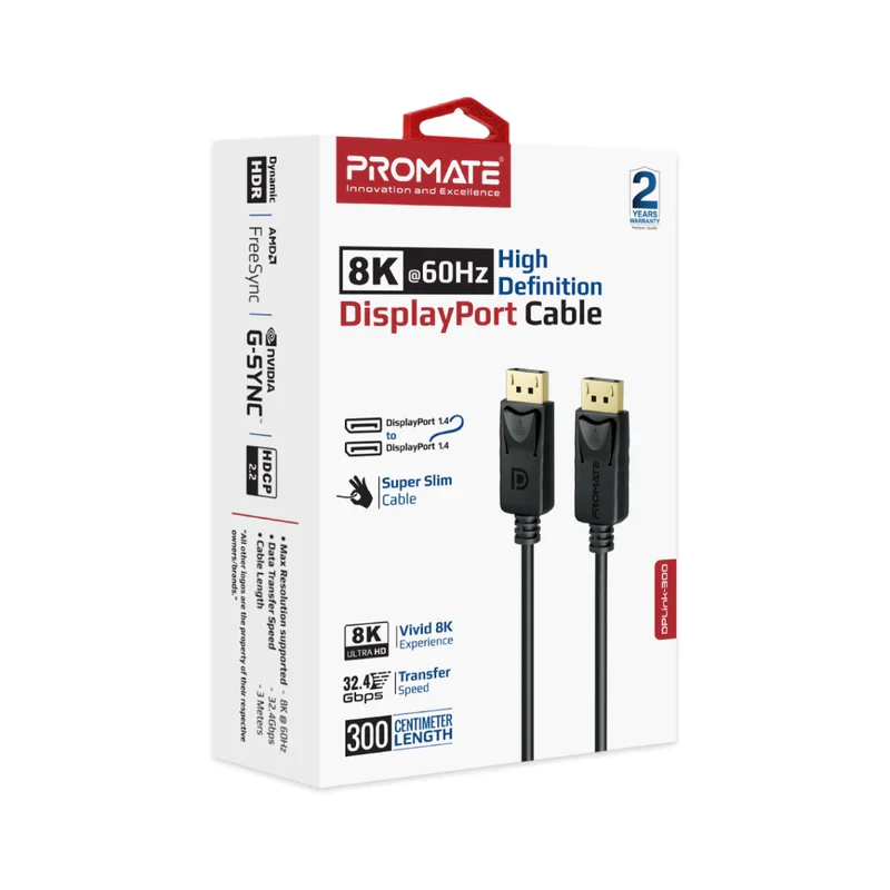 PROMATE DPLINK-300 8K@60Hz High-Definition DisplayPort Cable