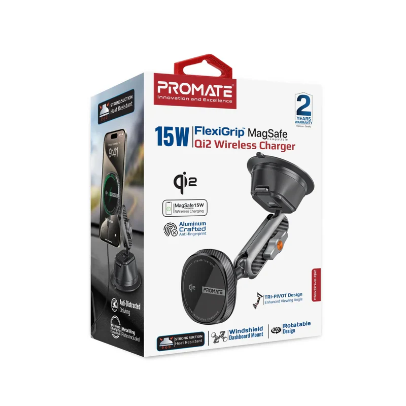 Promate FlexDrive-Qi2 FlexiGrip 15W MagSafe Compatible Qi2 Wireless Charger - Image 2