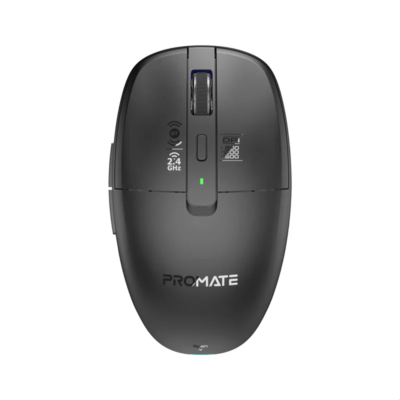 Promate Flixi Dual Mode Wireless Mouse with Rechargeable Battery BT & 2.4GHz Connectivity - Black - Image 2