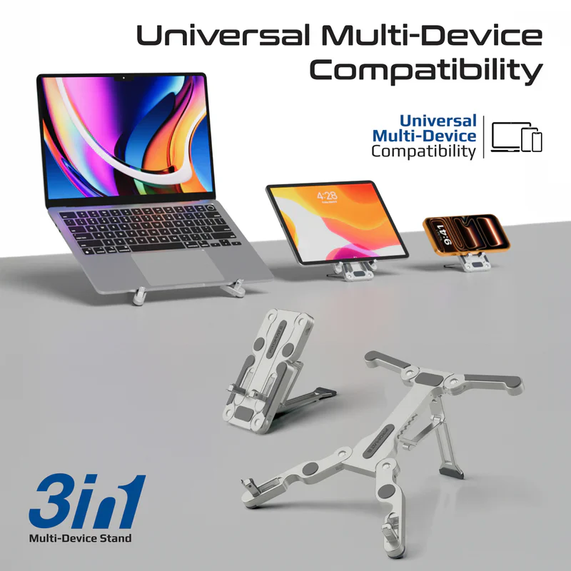 Promate FoldiX Compact Multi-Level Folding Laptop Stand w/ Anti-Slip Design - Grey - Image 4