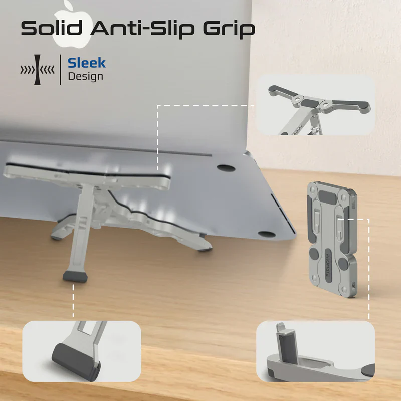Promate FoldiX Compact Multi-Level Folding Laptop Stand w/ Anti-Slip Design - Grey - Image 6