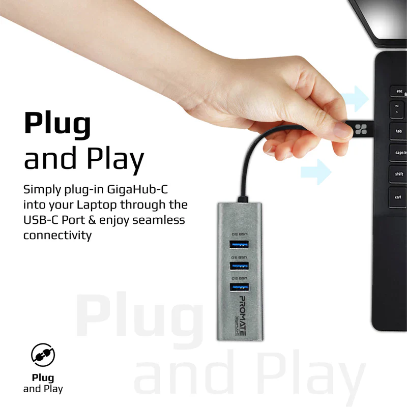 Promate GigaHub-C Multi-Port USB-C Hub with Ethernet Adapter - Image 2