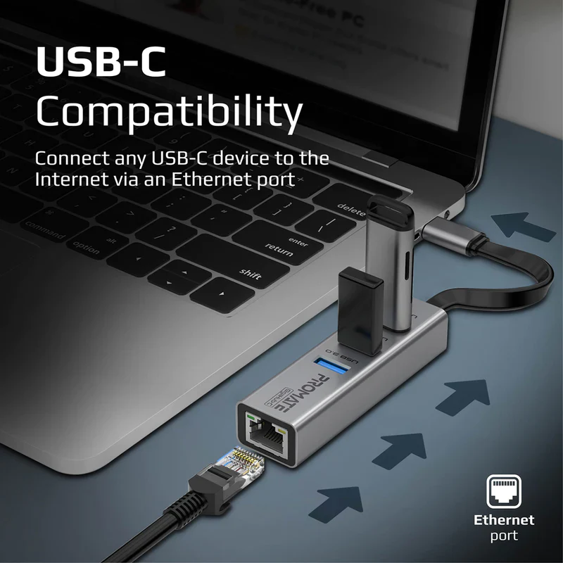 Promate GigaHub-C Multi-Port USB-C Hub with Ethernet Adapter - Image 3