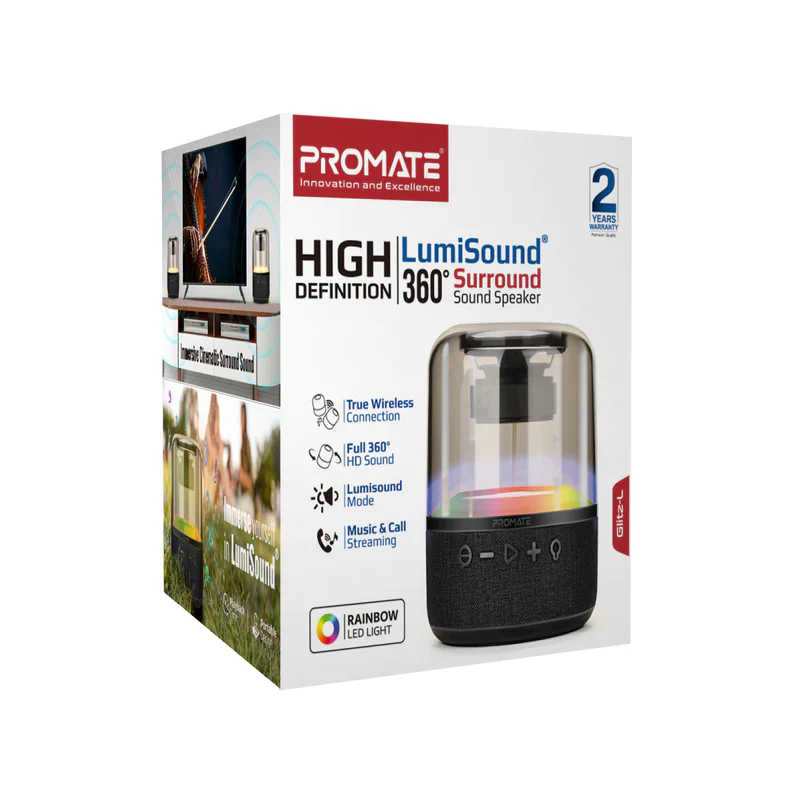 PROMATE Glitz-L BLACK HD LumiSound® 360° Surround Sound Speaker - Image 4
