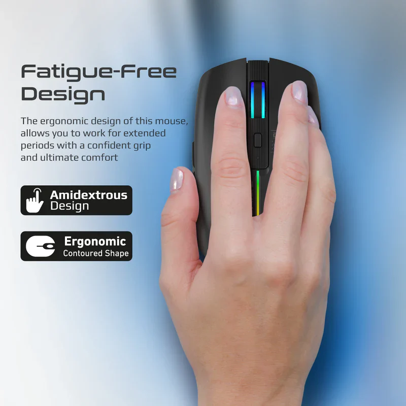 Promate KITT 2.4GHz Wireless Ergonomic Optical Mouse with LED Rainbow Lights - Black - Image 5