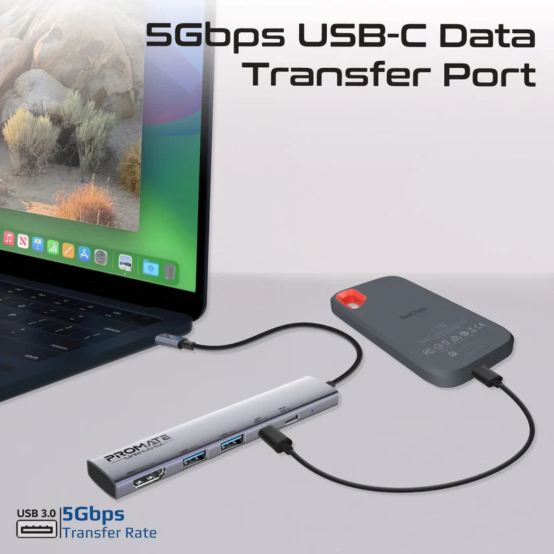 Promate LinkHub-5X 4K@60Hz Multi-function High-Speed USB-C Hub with 100W PD - Image 4