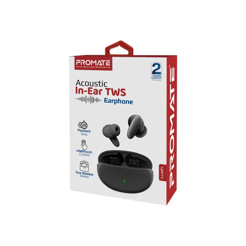 Promate Lush Acoustic In-Ear TWS Earphone - Black - Image 2