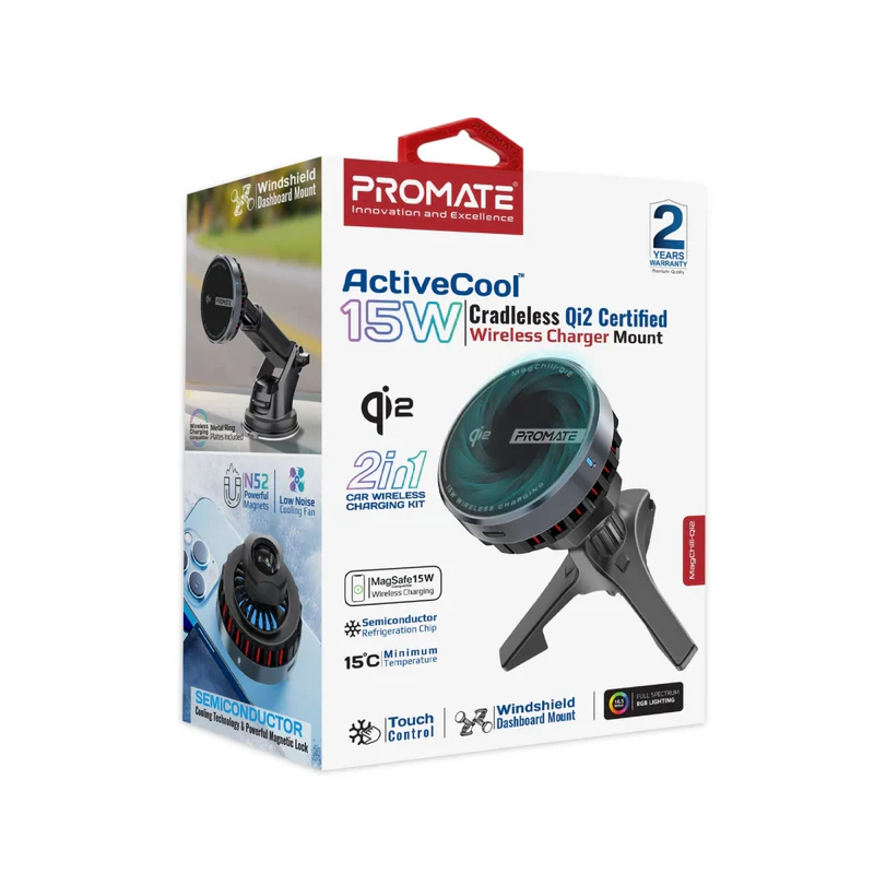 Promate MagChill-Qi2 ActiveCool Cradleless 15W Qi2 Certified Wireless SmartPhone Charger Mount - Image 2