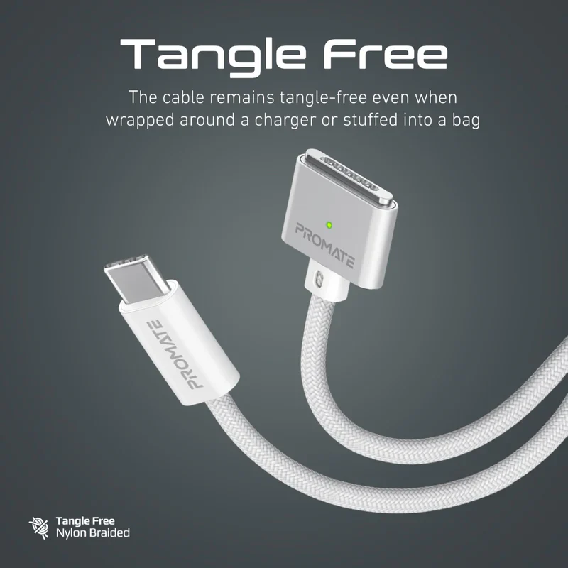 Promate MagCord-140PD MacBook Durable USB-C to MagSafe 3 Charging Cable w/ 140W Power Delivery 2M Nylon Braided - Image 3