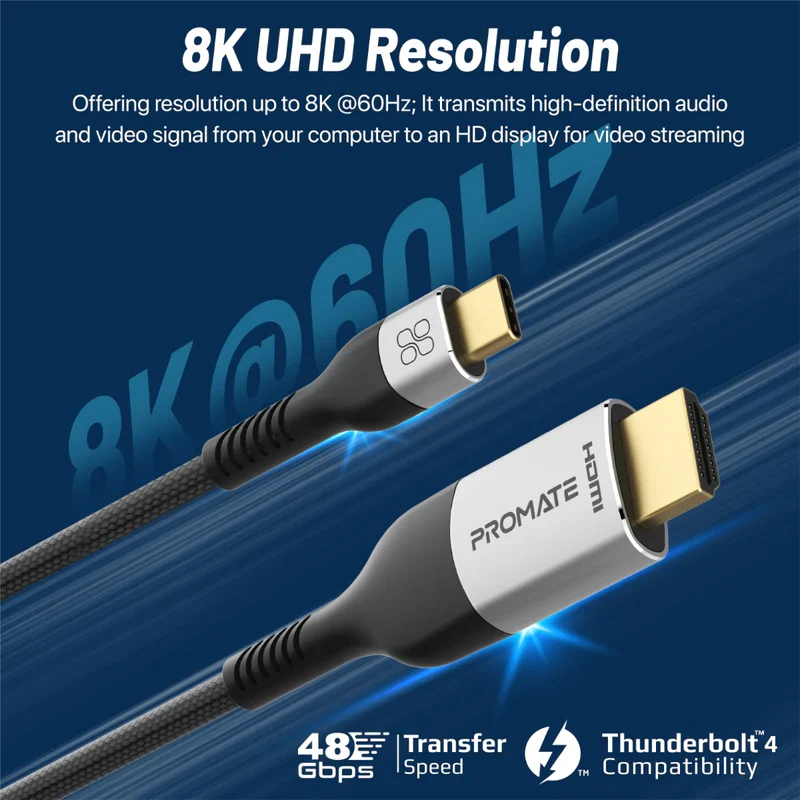 Promate MEDIACORD-8K 8K CrystalClarity USB-C to HDMIĀ® Cable - Image 3