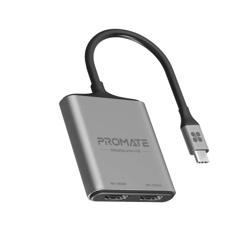 Promate MediaLink-H2 USB-C to Dual HDMI Adapter 4K HDR Thunderbolt 4 - Image 2