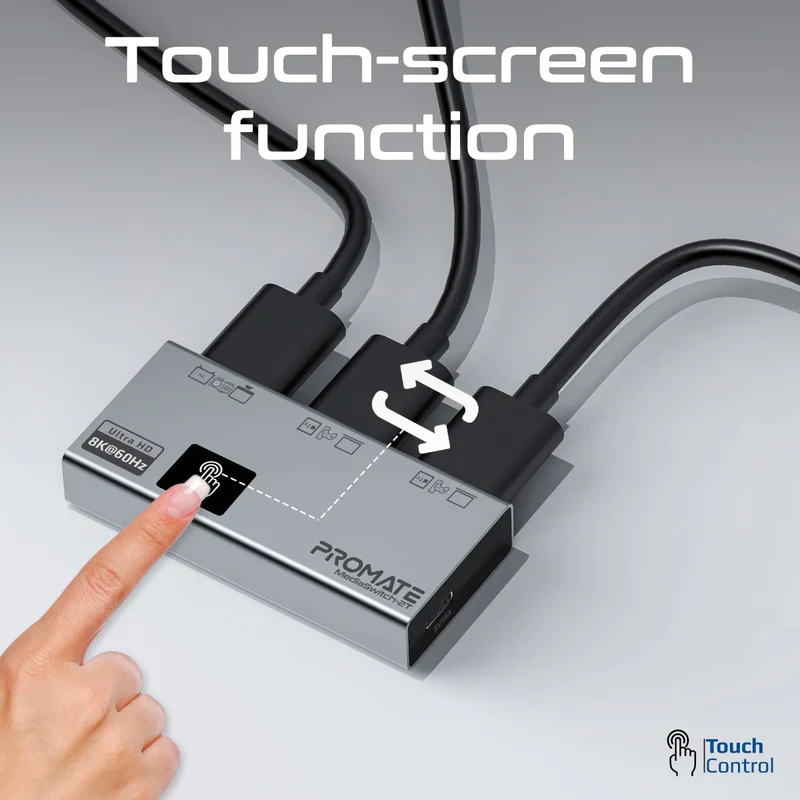 Promate MediaSwitch-2T Ultra-HD 8K@60Hz HDMI Switch with Smart Touch Control - Image 4