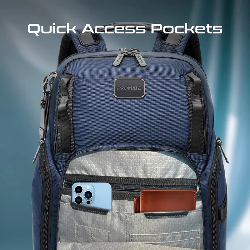Promate ORACLE-BP SecureStorage 15.6" Laptop Backpack with Multiple Compartments - Blue - Image 3