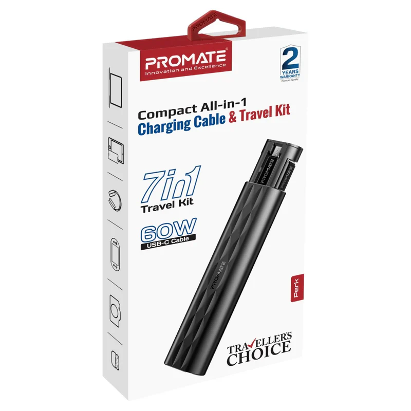 Promate Perk Compact All-in1 Charging Cable and Travel Kit - Image 2