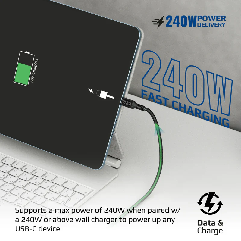 Promate powerbolt240-2M 240W Super Speed Fast Charging USB-C Cable - Black - Image 3