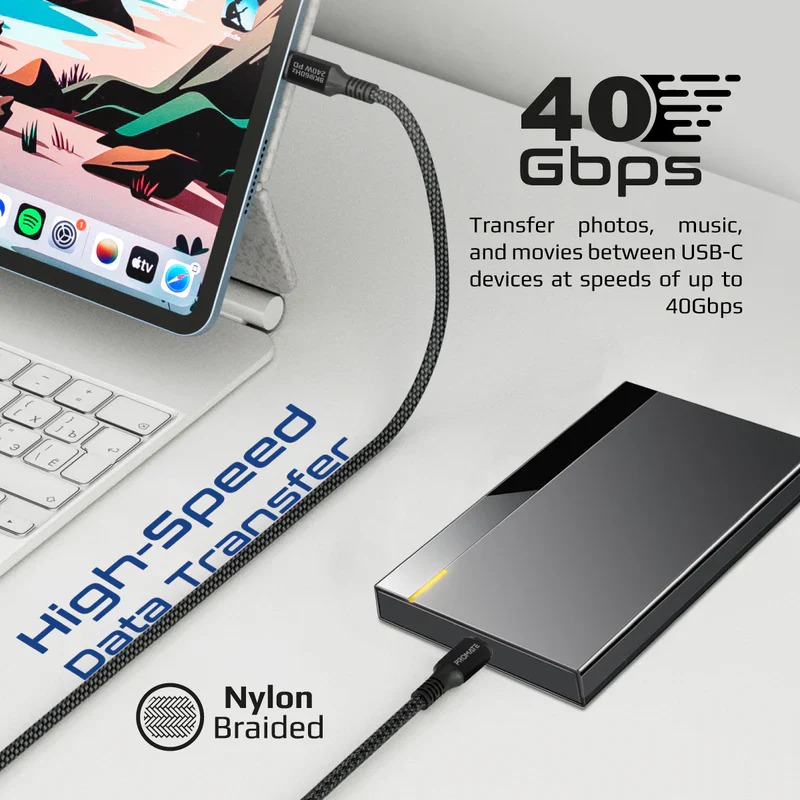 Promate powerbolt240-2M 240W Super Speed Fast Charging USB-C Cable - Black - Image 5