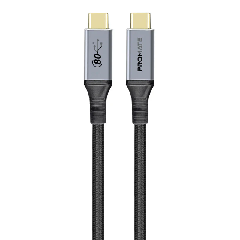 Promate PowerBolt5-80G High-Speed 80Gbps USB4⢠Cable with 240W PD Support - Black - Image 2