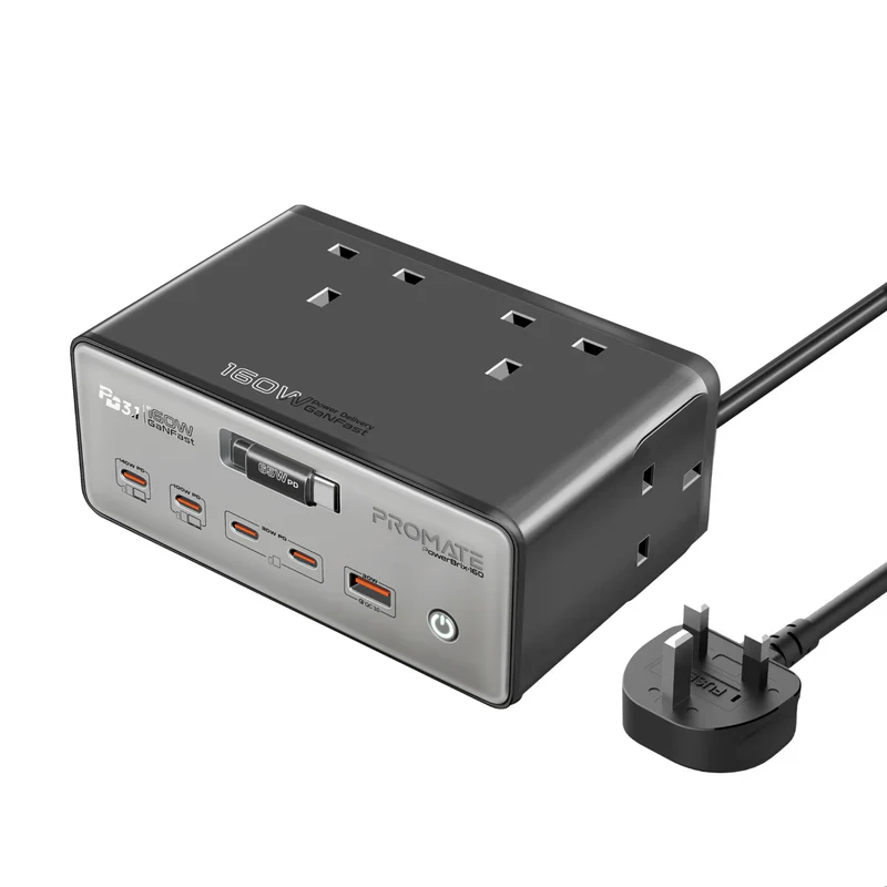 Promate PowerBrix-160 160W GaNFast PD 3.1 Charging Station with 3250W Quad AC Sockets - Image 2