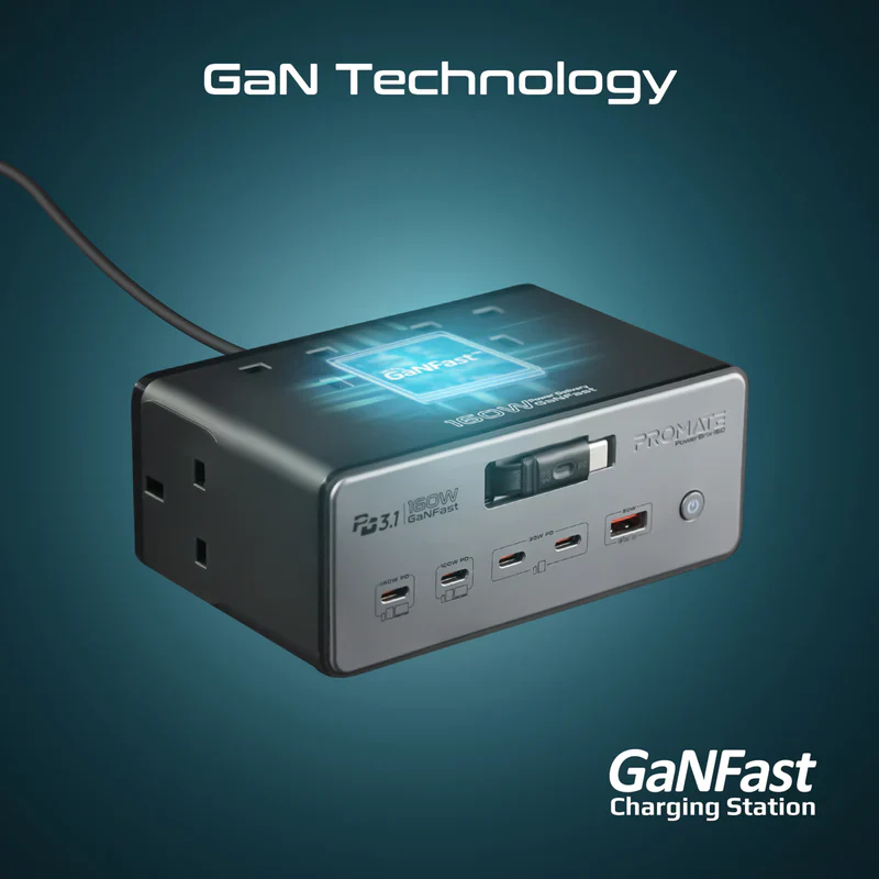 Promate PowerBrix-160 160W GaNFast PD 3.1 Charging Station with 3250W Quad AC Sockets - Image 3