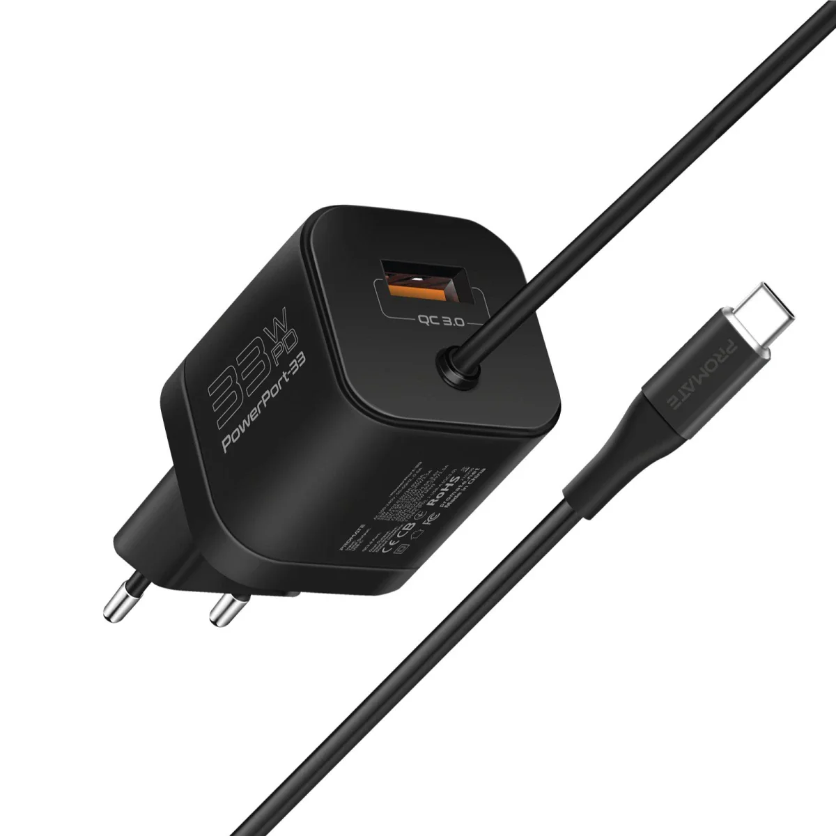 Promate PowerPort-33 PDQC3 33W Super Speed Wall Charger with Quick Charge 3.0 & USB-C Power Delivery - Image 2