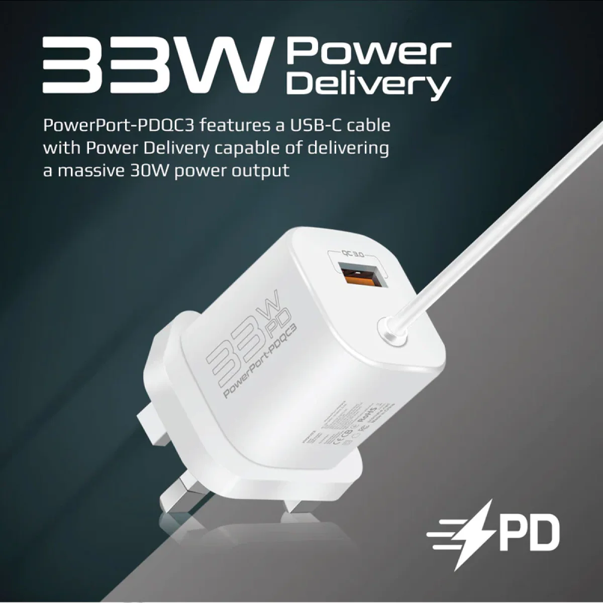 Promate PowerPort-PDQC3 USB-C Charger Premium 33W with 22.5W - Image 3