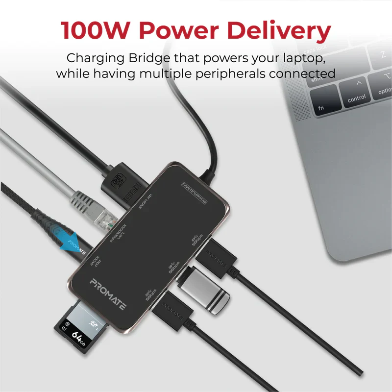 Promate PrimeHub-Mini Ultra-Compact USB-C Hub with 100W Power Delivery - Image 3