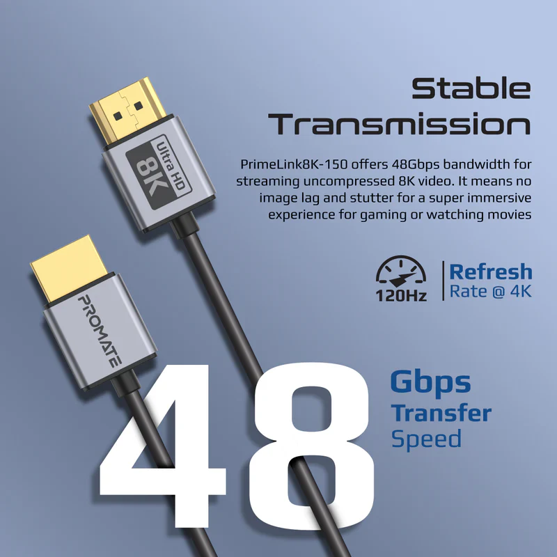 Promate PRIMELINK8K-150 Certified Ultra-High-Speed 8K@60Hz HDMI Slim Flexible Cable - Image 4