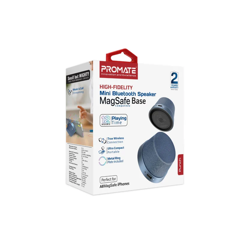 Promate Punch High-Fidelity Mini Bluetooth Speaker with MagSafe Compatible Base - Navy