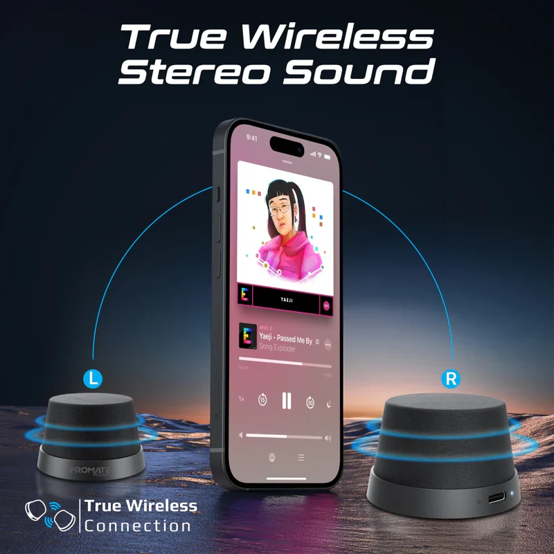 Promate Punch High-Fidelity Mini Bluetooth Speaker with MagSafe Compatible Base - Pink - Image 3