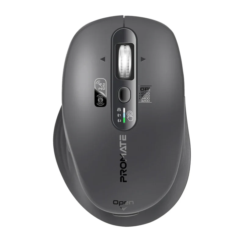Promate SamoTri Tri-Connect Wireless Mouse with Rechargeable Battery, 2.4G and Dual BT Connectivity - Black - Image 2