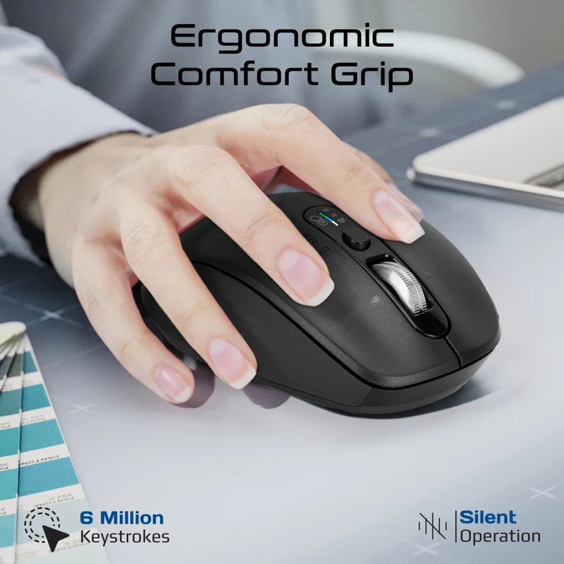 Promate SamoTri Tri-Connect Wireless Mouse with Rechargeable Battery, 2.4G and Dual BT Connectivity - Black - Image 6