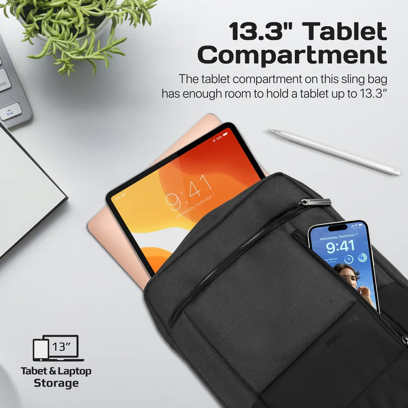 Promate satchel-HB Sleek Comfort 13â Tablet Handbag with Multiple Compartments - Black - Image 3