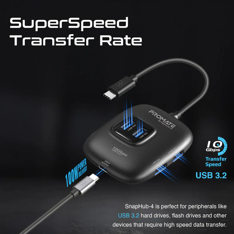 Promate SnapHub-4 4 In 1 Ultra Fast USB 3.2 Hub 4 USB-A - Image 5