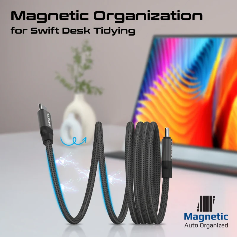 Promate Springy USB-C to USB-C Premium Magnetic Self-Organizing Cable with 60W PD - Image 7