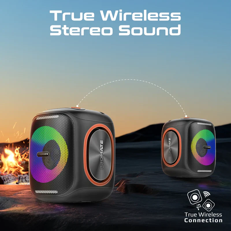 Promate Strike-40 True Wireless Speaker LumiSound HD 40W Stereo Sound HD with Dynamic RGB Light - Image 3