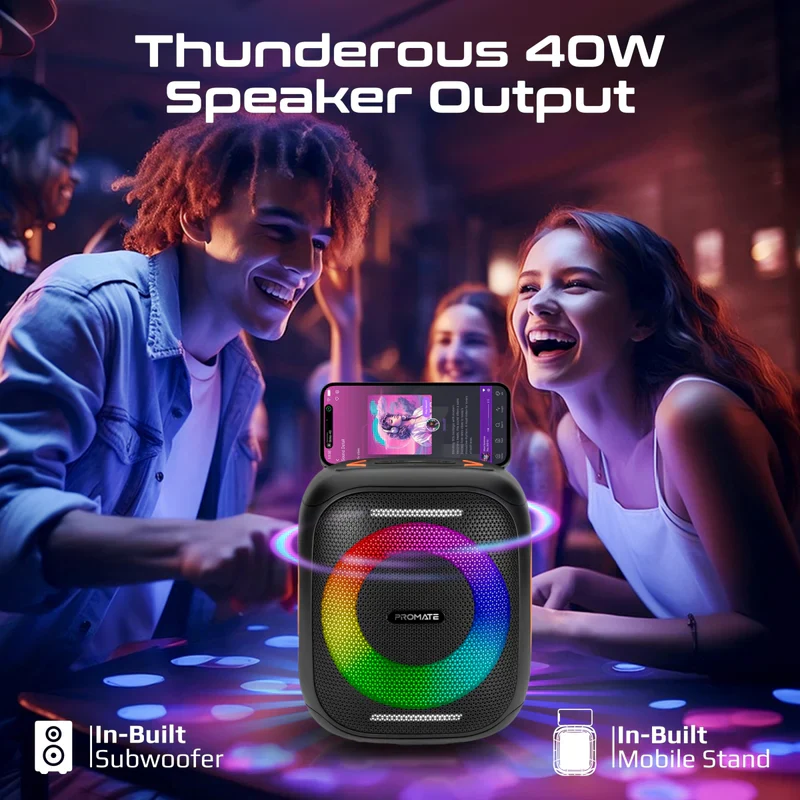 Promate Strike-40 True Wireless Speaker LumiSound HD 40W Stereo Sound HD with Dynamic RGB Light - Image 5