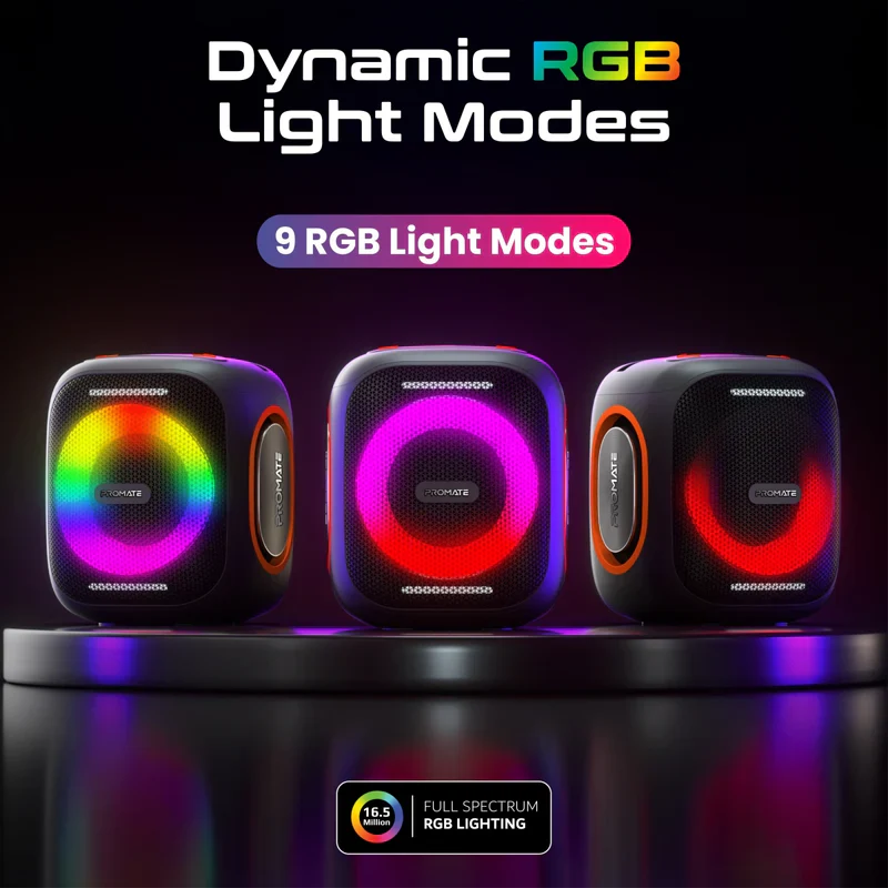 Promate Strike-40 True Wireless Speaker LumiSound HD 40W Stereo Sound HD with Dynamic RGB Light - Image 6