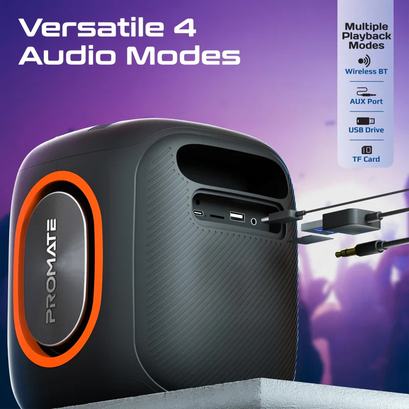 Promate Strike-40 True Wireless Speaker LumiSound HD 40W Stereo Sound HD with Dynamic RGB Light - Image 7