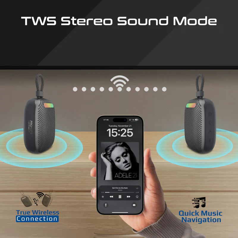 Promate Tingz CrystalSound 7W High-Definition Wireless Speaker - Black - Image 3