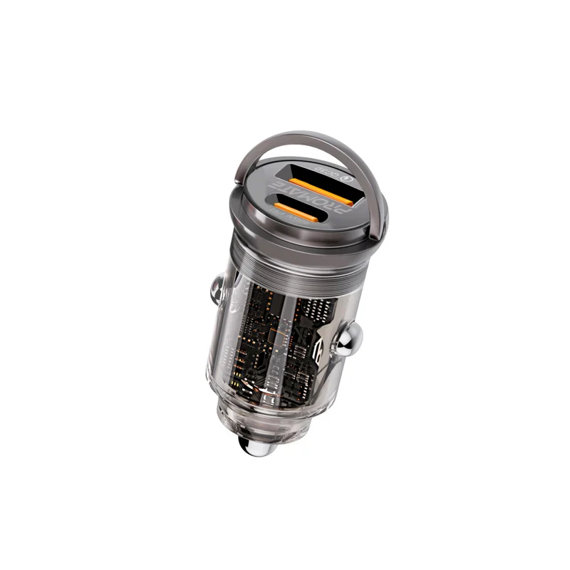 Promate TransDrive-65W RapidCharge Transparent Mini Car Charger with Power Delivery & QC 3.0 - Image 2