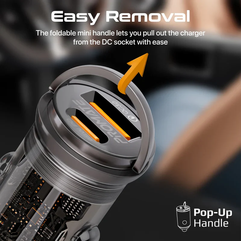 Promate TransDrive-65W RapidCharge Transparent Mini Car Charger with Power Delivery & QC 3.0 - Image 5
