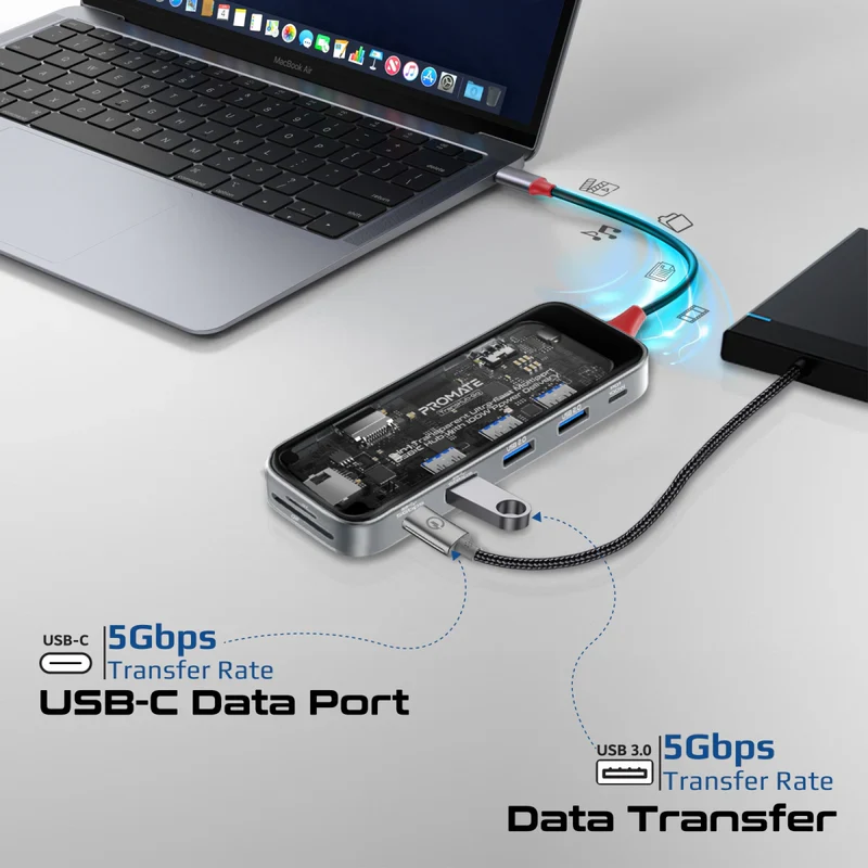 Promate TransHub-Go USB-C™ Hub 9-in-1 Multi-Display Media Hub 4K@60Hz - Image 3