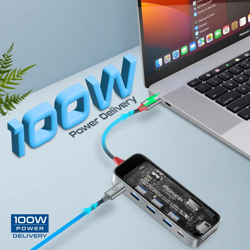 Promate TransHub-Go USB-C™ Hub 9-in-1 Multi-Display Media Hub 4K@60Hz - Image 5