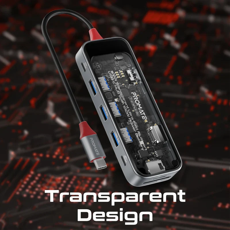 Promate TransHub-Go USB-C™ Hub 9-in-1 Multi-Display Media Hub 4K@60Hz - Image 6