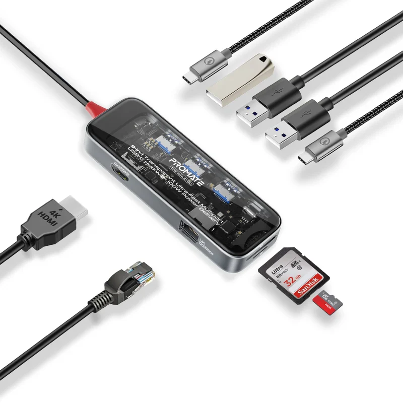 Promate TransHub-Go USB-C™ Hub 9-in-1 Multi-Display Media Hub 4K@60Hz - Image 7