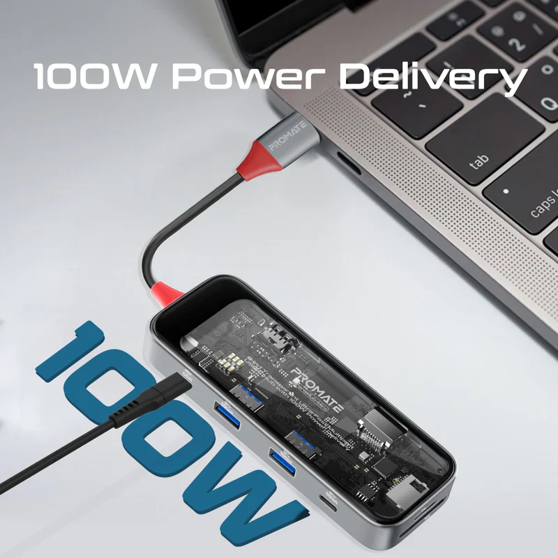 Promate Transhub-Mini USB-C™ Hub 8-in-1 Media Hub 4K@60Hz - Image 4