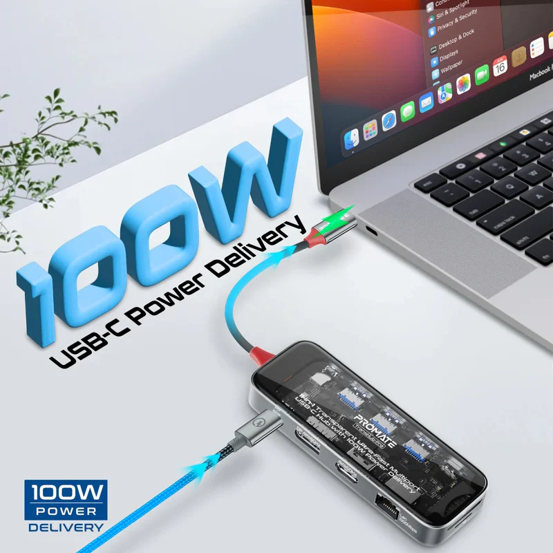 Promate TransHub-Pro USB-C Hub 11-in-1 Multi-Display 2x 4K HDMI 4K DisplayPorts - Image 3